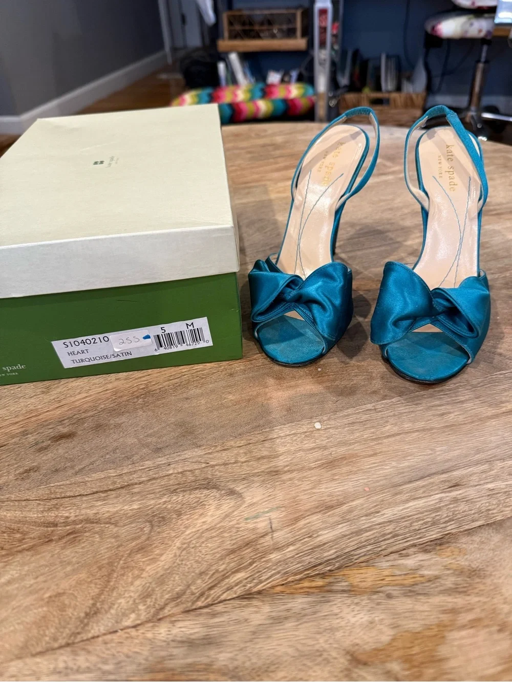 kate spade Turquoise Satin Bow Slingback Heels